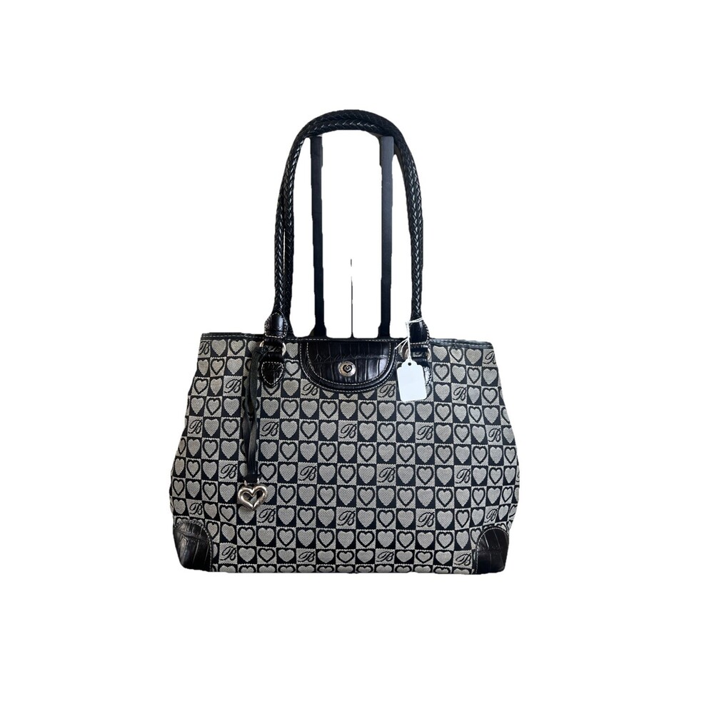 Brighton Heart Fabric & Leather Shoulder Bag Heart Charm Black/Tan W/CC Holder